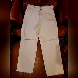 Universal Thread Cream Ripped Knees sStraight Leg Denim, Size 12